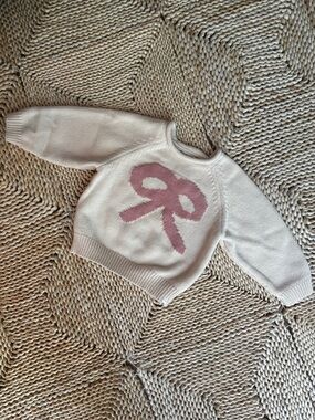Oh Baby! Cream Kids Knit Sweater with Pink Bow Graphic